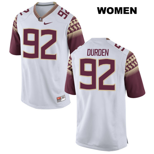 Women's NCAA Nike Florida State Seminoles #92 Cory Durden College White Stitched Authentic Football Jersey HFQ3369YW